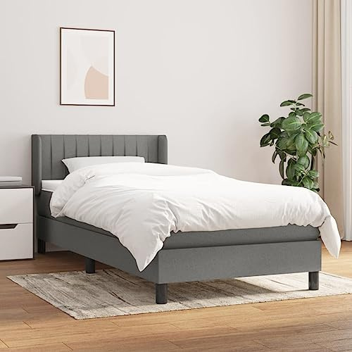 Frdhee Marco de cama para personas mayores, cama con somier con colchón gris oscuro 100 x 200 cm de tela, muebles de dormitorio para habitaciones de invitados, dormitorio