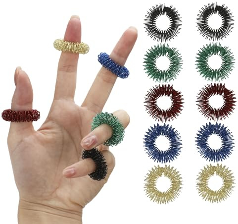 Anneaux Fidget Sensoriels Antistress - Lot de 10 - Silencieux | Texture à Picots pour un Massage Relaxant des Doigts, Réduit l'Agitation et le Grignotage d'Ongles, Taille Unique - Lot de 10