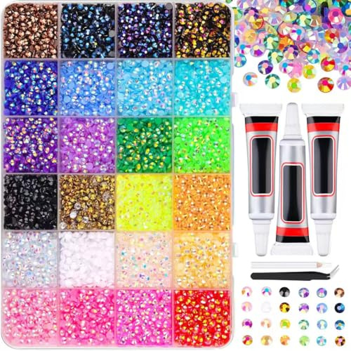 JYIXXZX 24 000 st strasstenar för naglar 3 mm glitterstenar, bedazzler-kit, geléstenar, för pyssel, 24 färger, nagelkonst, flatback, rund, glitter, ädelstenar, strass för hantverk, naglar, kläder (C)