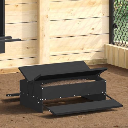 Kaloriko Comedero para pollos negro de acero laminado en frío, 75 x 53 x 20,5 cm, resistente a la intemperie, comedero automático para pollos