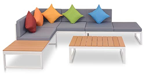 vidaXL Gartensofa 4-TLG. Alu WPC Ecksofa Lounge Sofa Sitzgruppe Gartenmöbel