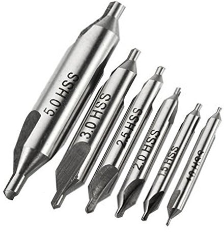 ExcInter 6Pcs HSS Center Drill Bits Set 1mm/1.5mm/2mm/2.5mm/3mm/5mm Countersink Kit Metal Lathe Working Tools 60 Degree for Positioning and Chamfering Processing