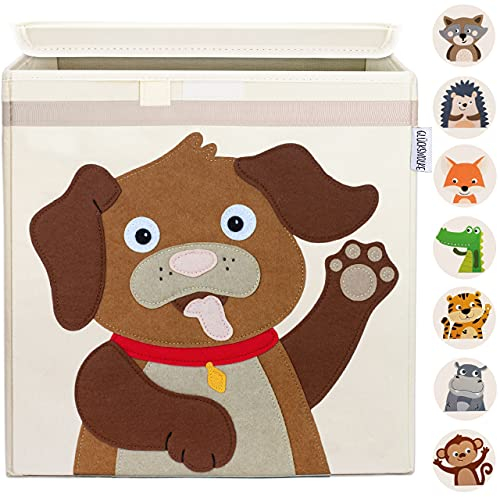 GLÜCKSWOLKE Aufbewahrungsboxen Kinder - 15 Motive I Spielzeugkiste mit Deckel für Kinderzimmer I Spielzeug Box (33x33x33) Kiste zur Aufbewahrung im Kallax Regal I Korb Bauernhof Hund