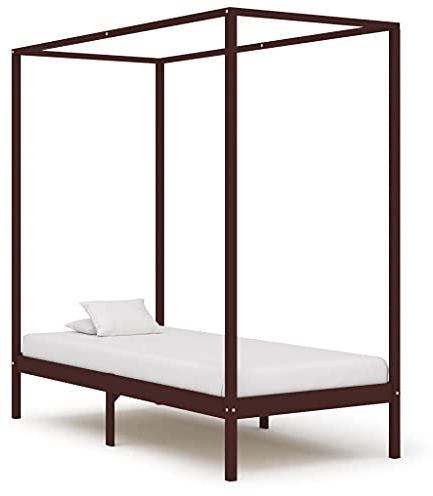 INLIFE Marco de cama con dosel marrón oscuro de madera maciza de pino, 100 x 200 cm