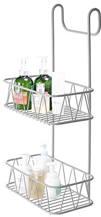 Blue Canyon 2 Tier Hanging Shower Caddy, No Drill Stainless Steel Bathroom Shelf, Non-Rusting Storage Shelves, Shower Accessory for Bathroom Organisation Shelf, Shower Basket Organizer, White