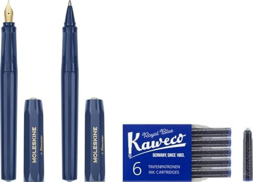 Moleskine Kaweco Fountain Pen, F-Shaped, Ballpoint Pen Set, Blue