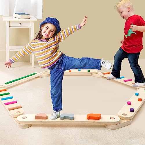 HOMCENT Poutre d'équilibre en bois, parcours d'obstacles Montessori pour enfants à partir de 3 ans, charge maximale de 40 kg, jouet de gymnastique pour intérieur et extérieur sans assemblage pour