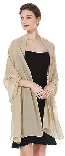 BEAUTELICATE Chiffon Shawl and Wraps Lightweight Scarfs Stole Silk Feeling Sheer Cover Up For Women Summer Wedding Bridesmaids Evening(Widen - Champagne)
