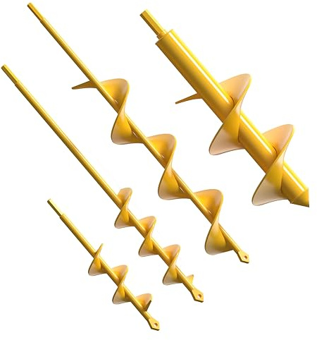 NAFOGAR Garden Auger Drill Bit for Planting - Pack of (4) - Garden Ground Earth Post Hole Digger Drill Auger for Gardening Bulb Bedding Digging Plant Rapid Planter for 3/8in Hex Drill (Yellow)