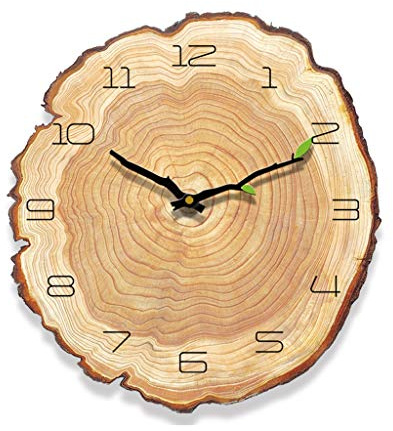 Relojes de pared para dormitorio Reloj de pared de grano de madera, sala de estar, dormitorio, reloj silencioso, reloj de pared de madera, anillo anual minimalista moderno para el hogar, reloj europeo