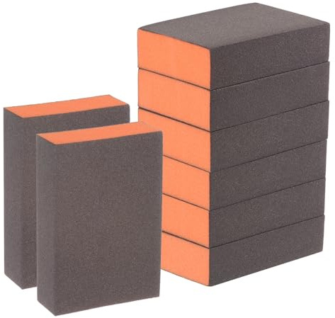 HARFINGTON 8pcs Sanding Sponge Blocks #280 (2000-2500 Grits) Wet/Dry Hand Sanding Sponges, 100x70x25mm Foam Sanding Block Pad for Polishing Kitchen Metal Wood Drywall Furniture, Brown&Orange