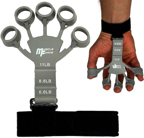 MuscleForge® Trainer per Dita, Estensore per Dita in Silicone per Rafforzare la Presa, Allenamento Della Presa con 3 Livelli di Regolazione da 3 a 5 kg, Rinforzo per Avambraccio e Dita, Allena a Mano