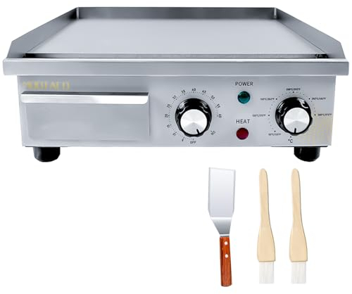 MOOTACO Plancha Parrilla eléctrica comercial de acero inoxidable, 45cm con control de temperatura regulable 50~300℃ para restaurante, lugares público, barbacoa 2500W