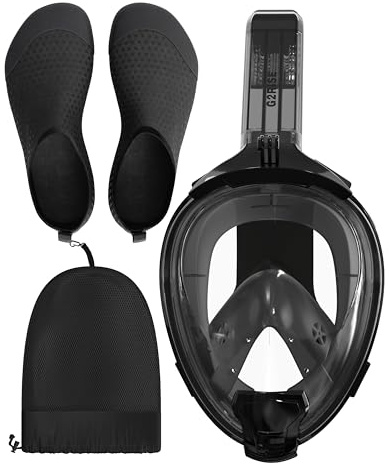 G2RISE Full Face Snorkel Mask Adult, Anti-Leak Anti-Fog, Snorkeling Set with Water Shoes for Men and Women