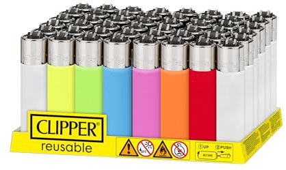 Clipper - Juego de 48 Mecheros Reusables en Colores Variados Translúcidos | Encendedores en Tamaño Grande CP11 | Reutilizables con Nuestros Kits