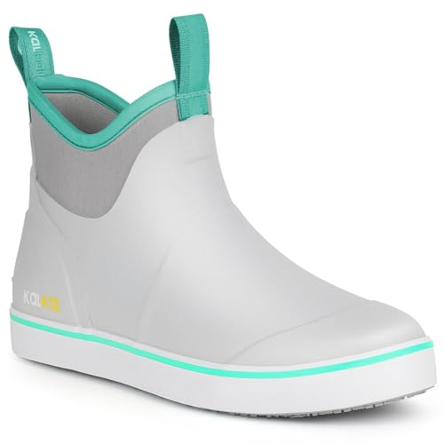 Kalkal Women's Deck Boots, Waterproof Ankle Rain Boots Fishing Boots with High Traction, Women's Rubber Boots For Gardening Fishing Boating Camping(Grey,Size8)