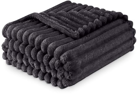 GC GAVENO CAVAILIA Sherpa Fleece Blanket Throw, 150 x 200 Cm, Charcoal | Thermal Warm & Cosy, Fluffy Throws For Sofa Large Bed Couch, Thick Blanket, Ribbed Fur Throw