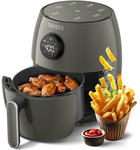 Freidora de aire compacta pequeña 4 en 1, mini freidora pequeña, hornear, asar, recalentar, 98% menos de aceite, control de temperatura ajustable con temporizador de 60 minutos, gris