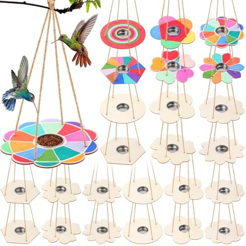 DoubleFill 24 Pcs Bird Feeder Craft Kits for Kids Ages 3-8 Make Your Own Bird Feeders Kids Arts and Crafts DIY Wooden Art Painting Flock Feeders for Outside DIY Vbs Crafts