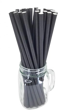 500 stycken sugrör av papper, svart (Ø 8 mm), 25 cm sugrör, kraftpapperssugrör, papperssugrör, papperssugrör, papperssugrör, cocktailshake-halmer av papper (500)