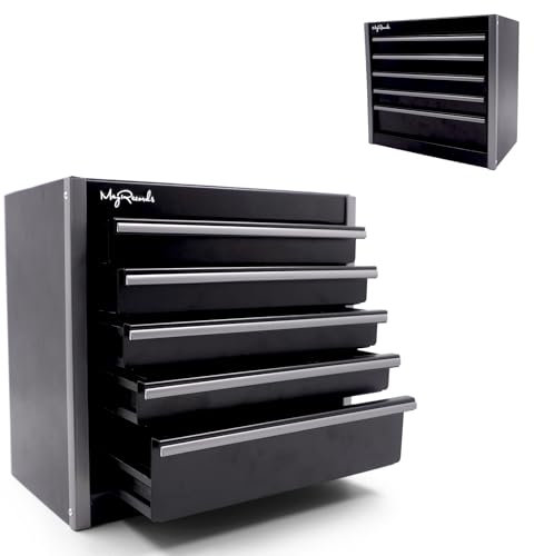 MayRecords Boîte à outils métallique portable avec 5 tiroirs, boîte multifonction pour rangement et organisation des outils, bricolage à domicile (noir)