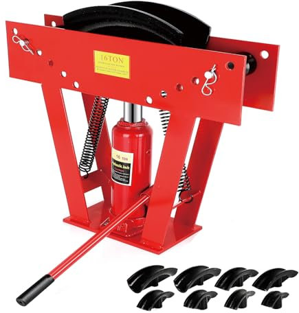 16 Ton Hydraulic Pipe Bender Manual Copper Tubing Bender Tool with 8 Dies (1/2,3/4,1,1-1/4,1-1/2,2,2.5, 3), 90°-180° Adjustable Rollers Steel Iron Metal Ratcheting