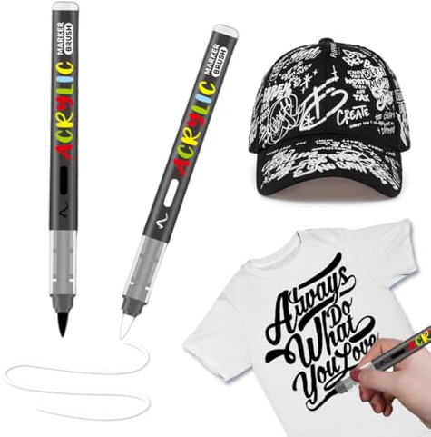 YAYNO 2 rotuladores para tela: blanco y negro para pintar sobre tela marcador permanente para madera vidrio cerámica lienzo metal marcadores textiles de 1.0 a 5.0 mm.