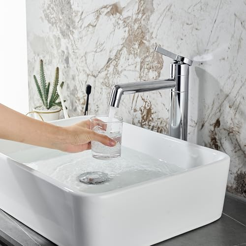 Rubinetto da Bagno LakeBayMZC Alto Cromato con Altezza di Scarico 203 mm, Rubinetteria in Ottone per Bagno con Sgorbia Girevole a 360°, Rubinetto per Lavabo, Lavabo nel Bagno e WC Ospiti