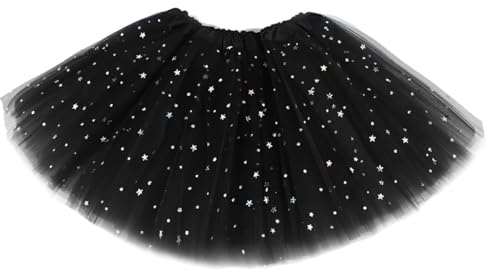 Tomedeks Sparkle Tutu Skirt,3 Layered Tulle Sequin Star Skirts,Black Sequin Skirt,Tutu Skirts for Girls for Girls Toddler 2-8,Layered Tulle Dance Skirts for Kids Girls Dance Birthday Princess Party