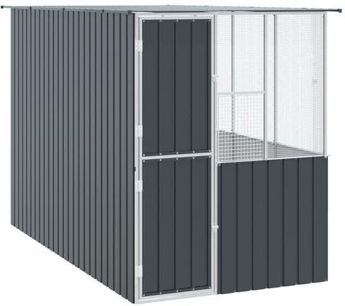 Hoodmeel Voliera per Pappagalli e Uccelli, Gabbia Uccelli Grande, Resistente alle Intemperie, Spaziosa, Acciaio Anthracite 215x78x200 cm