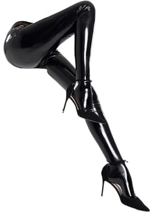 Generisch 2025 - Mono Mujer Cuero Sintético con Cremallera Pantalones Ajustados para Clubes Nocturnos Actuaciones de Baile Trajes de Pole Dance Lencería Con Abajo Abierto, Negro , L
