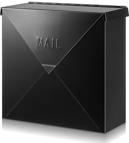 Wall Mount Mailbox for Outside 12 x 12 x 4.8 Inch Large Capacity Mail Box Metal Mailboxes Hanging Modern Post Box(Black)