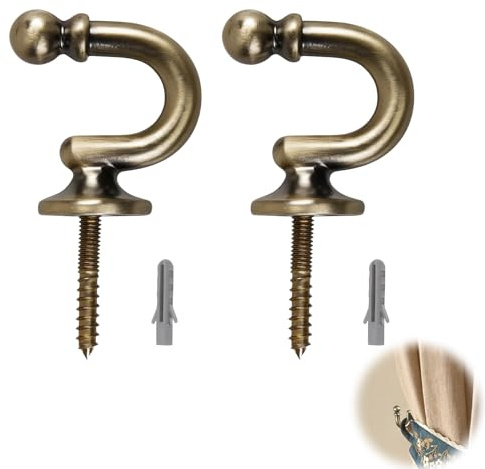 BosuLai 2 pezzi di fermatenda in metallo, fermatenda per tende, gancio a forma di U, gancio per parete, tenda vintage, supporto da parete per vestiti, cappotto, cappello, portasciugamani (bronzo)