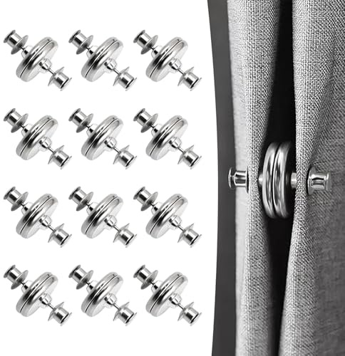 12 Pares Botones Magnéticos para Cortinas de Ducha, Reutilizables Imanes para Cortinas con Cierre, Cierre Magnético Accesorios para Cortina para Dormitorio, Sala de Estar, Comedor, Baño y Cocina