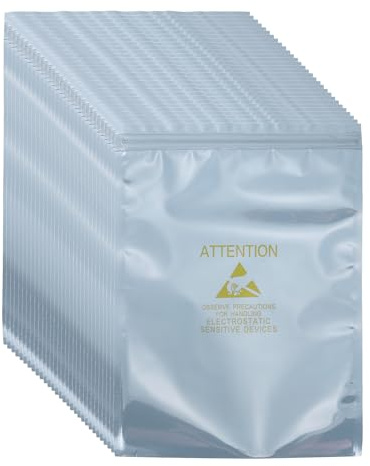 sourcing map 100 bolsas antiestáticas de 6.3 x 9.1 pulgadas, bolsa resellable de blindaje ESD con etiquetas para disco duro, disco duro, SSD, placas base de dispositivos electrónicos, gris plateado