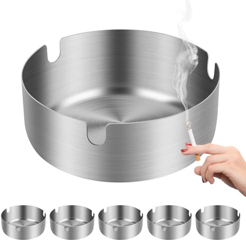 6 Pcs Cendrier Exterieur de Table, 8 cm Cendriers en Acier Inoxydable, Cendrier Extérieur portable moderne pour maison, bureau et une utilisation intérieure/extérieure (argenté)