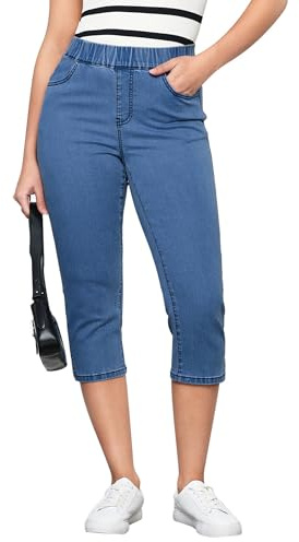 Vetinee Capri Jeans pour femme - Taille haute - Skinny - Avec élastique - Pantalon capri stretch