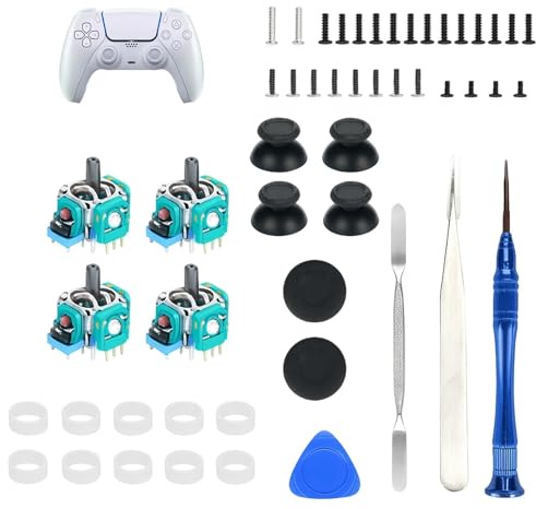 Kit de Reparación de Joystick Analógico para Mando, Módulo Joystick 3D, Tapas, Anillos de Silicona, Tornillos y Herramientas de Mantenimiento