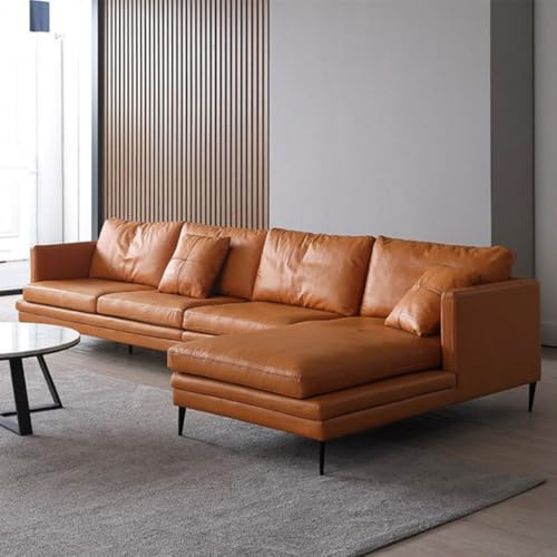 Italiensk modern minimalistisk L-formad lädersoffa, massiv träram, rymlig och mjuk soffa, modern stor storlek, lämplig för vardagsrum/kontor/lägenhet.