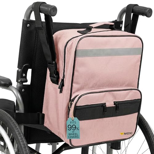 iMedic Deluxe Wheelchair Bag, Pink – Backpack for Back of Chair | H37 x W33 x D18cm · Fits Electric Wheelchairs and Mobility Scooters