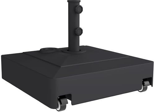Outsunny Base para Sombrilla Cuadrada con Ruedas, Soporte de Parasol de HDPE, Pie para Sombrilla con Postes Ø35/38/48 mm, Rellenable de Arena 61 kg o Agua 40 kg, para Jardín, Patio, Terraza, Negro