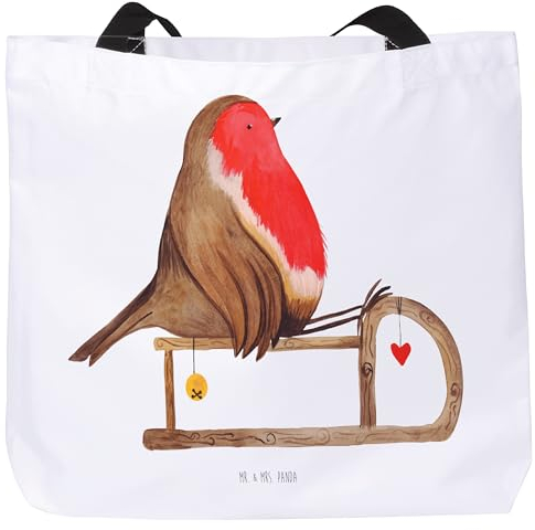 Mr. & Mrs. Panda Shopper Rotkehlchen Schlitten - Geschenk, Einkaufsbeutel, Tasche, Schulbeutel, Vogel, Einkaufstasche, Tragebeutel, Weihnachten,