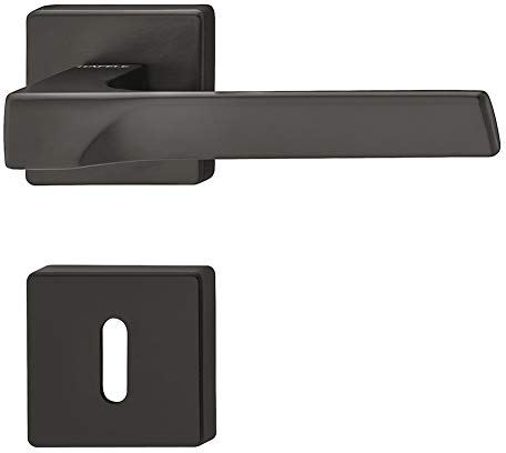 JUVA Drückergarnitur Messing Türbeschlag schwarz Türgriff Zimmertür - LDH 3205 | BB - Buntbart | Drücker-Paar mit eckiger Rosette | 1 Set - Design Türdrücker-Garnitur für Innentüren mit Schrauben