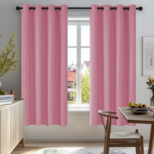 Deconovo Room Darkening Eyelet Blackout Curtains Thermal Insulated Curtains for Boys Bedroom Pink 42 x 54 Inch 2 Panels