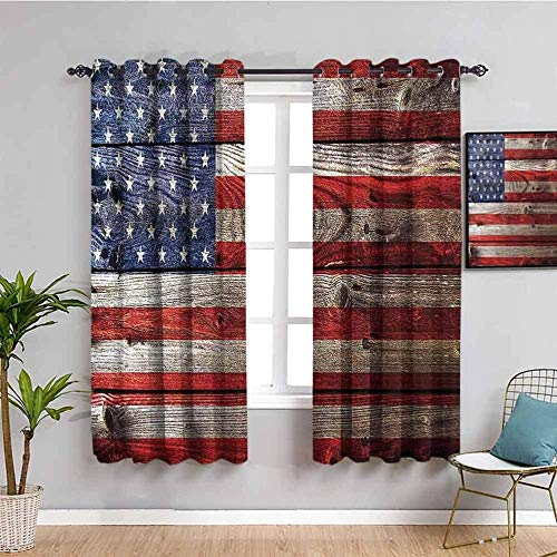 KOEWSN 2 Stück Verdunkelungsvorhänge, Retro Holzplanke Amerika Fahne 3D Blickdichter Vorhang Mit Ösen, Thermovorhang, Vorhang Mit Ösen, Verdunkelungsvorhänge Für Schlafzimmer, Wohnzimmer 140x160cm