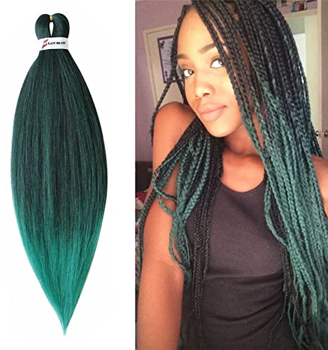Cybelleza PreStretched Braiding Hair försträckt fläthår 60 cm (26 tum), 1 st. EZ Easy flätor, ombre, hårdel, syntetiskt hår, Yaki professionella konstfiber, svart och grön