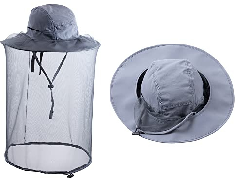 ZffXH Sombrero con Red, Gris Oscuro Sombrero con Mosquitera, Head Net Safari Hat para Hombres Y Mujeres Jardinería Senderismo Pesca Sun Cap con Malla Mosquitera, Beekeeper Hat, Malla Apicultor