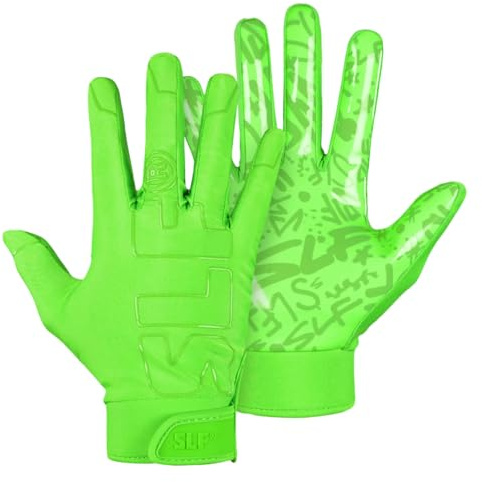 SLEEFS Youth Football Gloves for Boys and Girls, Neon Green Sticky Receiver Flag Football Gloves for Youth, Adult Men or Women, Stretch Fit, No Slip, Perfect Grip, Machine Washable, Extra Extra Large
