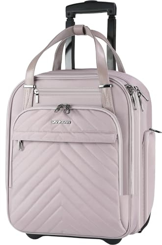 VANKEAN Rollable Laptop Bag Underseat Travel case with Wheels - 16-inch Underseater Lightweight Overnight Suitcase with Wheels Roller Case for Women Men Travel Business, Pink