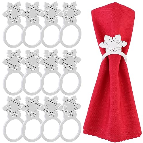 MWOOT 12 Piezas Servilleteros de Navidad, Diseño de Copo de Nieve Servilletero Madera, Anillos Servilletas para Navidad Acción de Gracias Boda Cena Fiesta Banquete Accesorios de Decoracion Mesa